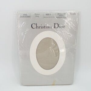 Vintage Christian Dior Diorissimo Illusion Grey Sandalfoot Pantyhose Size 2 NOS